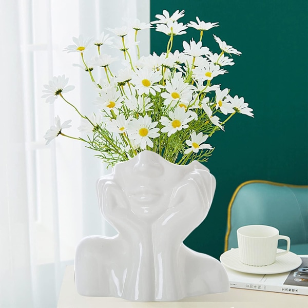 Vit Keramisk Ansiktsvas, Kvinnlig Form Huvud Halv Kropp Byst Vaser Boho Feministisk Minimalism Dekorativ Modern Nordisk Stil Blomvas