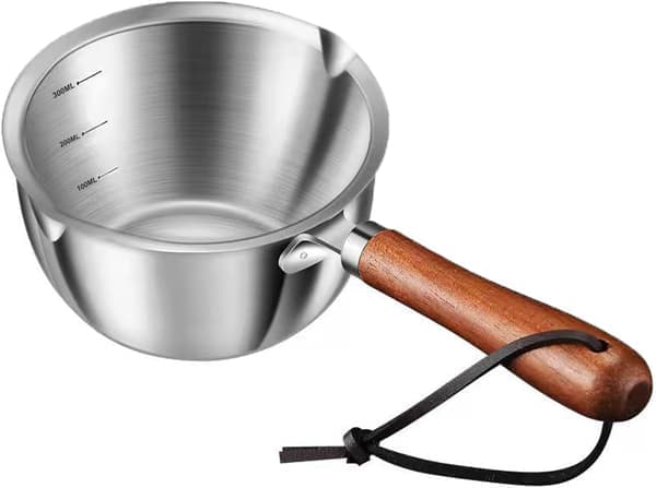 Smørvarmer, mælkevarmer i rustfrit stål, mini smeltedigel med dobbelte tud, til komfurmadlavning (300 ml)
