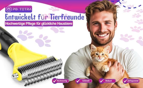 Pelsbørste til katte og hunde - Effektiv kattebørste til lang- og korthåret pels, underuld Gul Yellow
