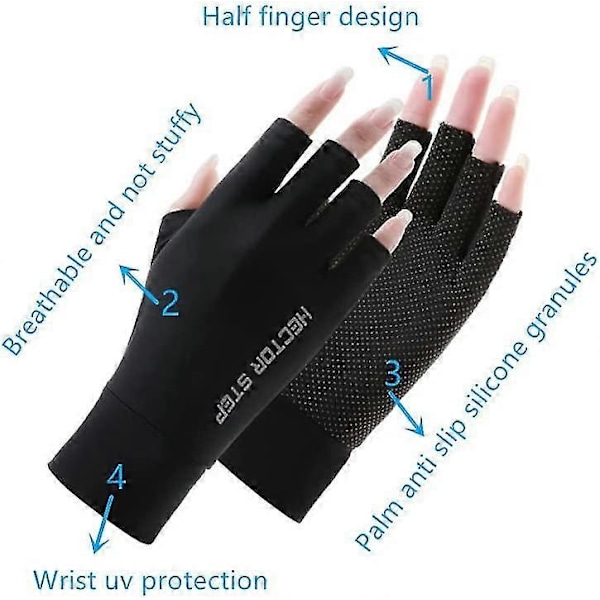 Upf 50+ Fingerlösa Solhandskar För Uv-skydd Handskydd, För Kvinnor Fiske, Bilkörning, Cykling, Vandring Black M