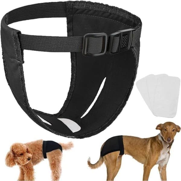 Hunde løbetidsble, vaskbare hunde menstruationsbleer, 3-pak med 9 hygiejnebind, sort XXL