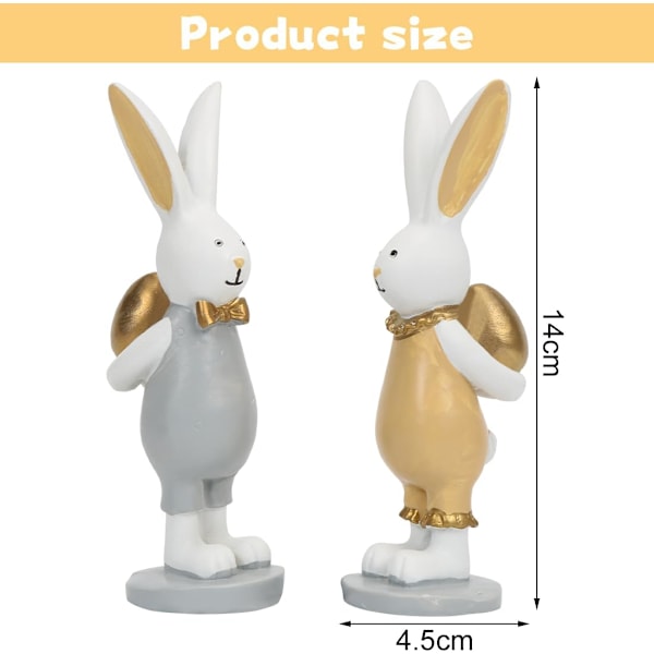 Påskeharefigurer, kaninstatue i resin, påskehare som holder gylne egg, påskepynt