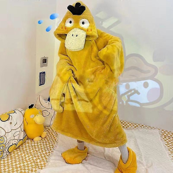 Tegneserie And Vinter Pyjamas For Voksen Onesie Hettegenser Morsom Pyjamas Varm Komfortabel Hjemmeklær Lounge Jenter Hybel Cosplay Nattøy Psyduck Robe Only No Shoes S