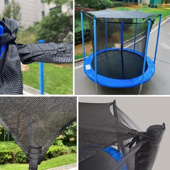 Trampolinhimmel - 2,7 × 2,4 m - Egnet til runde trampoliner med lige stolper - 8 fastgørelsesstropper - Beskyttelse mod sol og blade