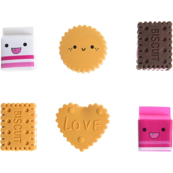 Kiks Viskelæder til Børn, 12 Stykker 3D Sød Mad Puzzle Mini Kiks Viskelæder, Sejt Sjovt Adskilleligt Skrivebord Dyr Viskelæder til Piger