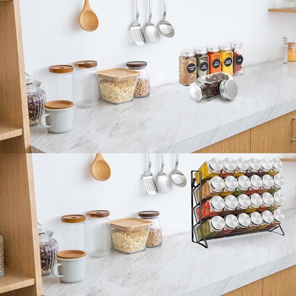 3-kerroksinen maustehylly, vapaasti seisova metallinen keittiöhylly yrteille, maustepulloille, purkeille, säilytysteline siistille mausteiden pidikkeelle työtasolle kaappiin