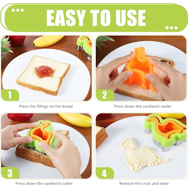 24 stk. Sandwich Cutter og Sealer Sæt Brød Sandwich Cutter Pandekage Maker Hjerte Firkant Dinosaur Stjerneform, osv. (24)