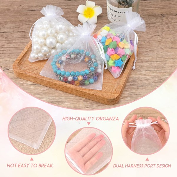 Hvide Organza Gaveposer, 13*18CM Små Organza Poser, 100 STK Bryllupssmykkeposer, Klare Mesh Poser til Bryllup White 13*18cm