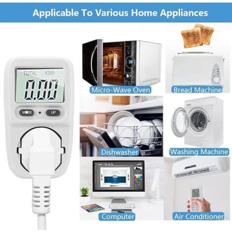 2PC Plug-in Wattmeter, Smart Portable Power Meter med LCD-display, Överbelastningsskydd, 3680W Maxeffekt, för hemmabruk