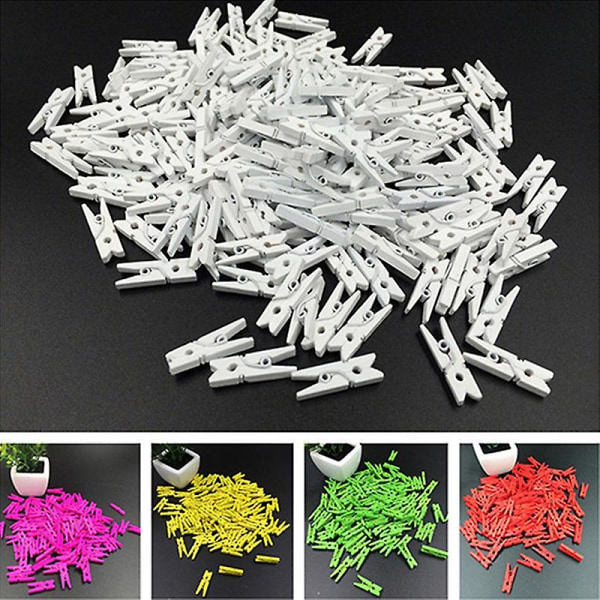 100 st Mini Multicolor Trä Kläder Foto Papper Klädnypa Hantverk Klämmor KAESI White