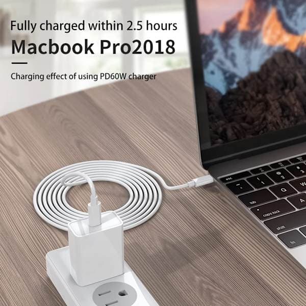 iPhone hurtigoplader USB-C strømadapter 20W + 2m kabel hvid (1 stk oplader & 1 stk 2m opladerkabel)