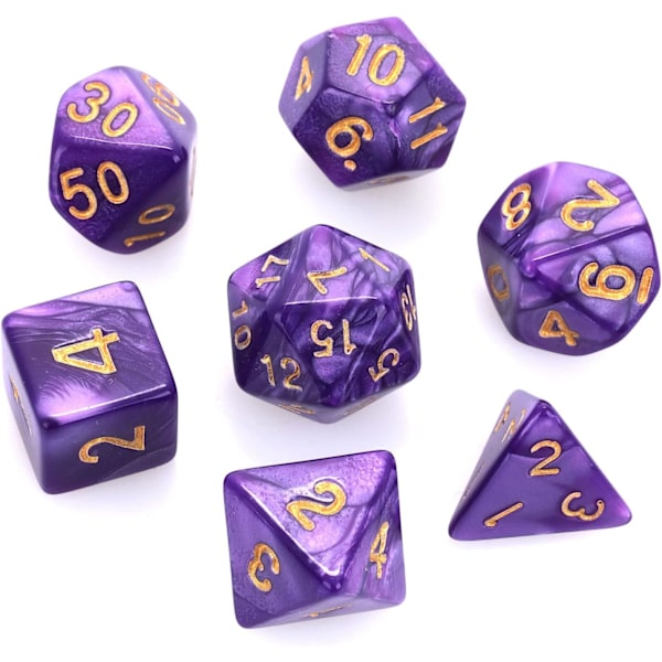 7 Dele DND Terningesæt til Dungeon and Dragons, Lilla Nebula Polyhedral Terninger RPG Rollespil Bordspil D&D D20 D12 D10 D8 D6 D4 (Lilla)