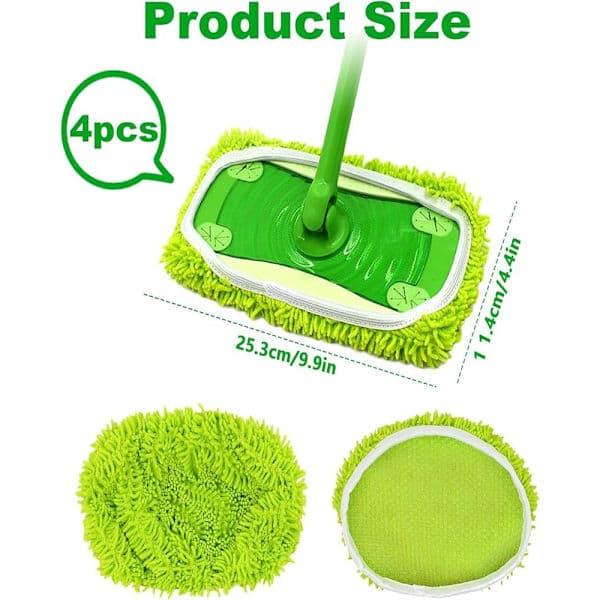 4 stk. mikrofiber moppeklude til Swiffer Sweeper Moppe Refill Dampmoppe, vådservietter, genanvendelige vaskbare moppepuder til flisegulve