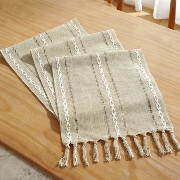Bordslöpare i bomull med handgjorda tofsar, bordsamling, picknickfest, köksbröllopsbordsdekoration (Design 2, 183x33 cm)