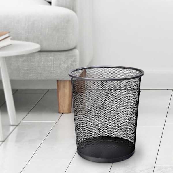 Rund Søppelbøtte - Svart Sklisikker Mesh-bøtte, Stilig og Solid Metallavfallsbøtte for Hjem, Soverom Black M