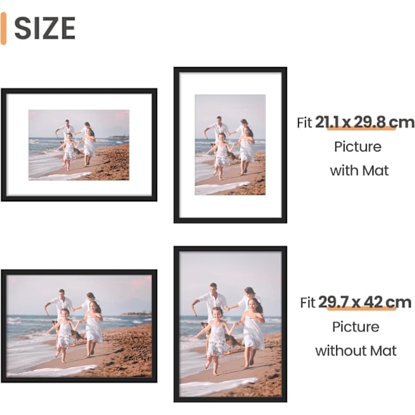 A3 Bilderamme, 3 Pakning Svart Fotoramme, Veggoppheng Bilde 29.7 x 42cm