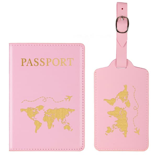 2-pack Passfodral Bagagetagg, Passfodral och Set för Par Bröllopsfest Smekmånadsresa rosa pink