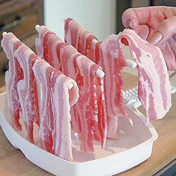 Mikrobølgeovn Bacon Rack Komfurplade med 3 Beslag, Bacon Ekstra Mikrobølgeovn Baconbakke Sprød Bacon Grill til Køkkenredskaber 23 x 22 x 13 cm