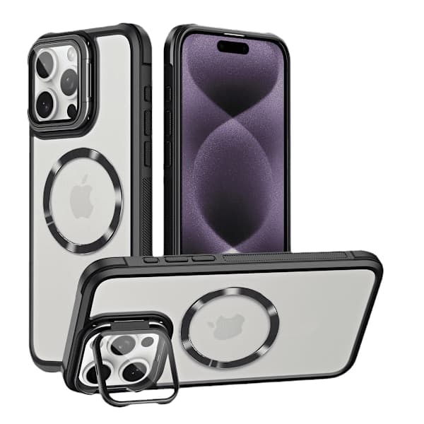 Magnetisk støtsikkert telefondeksel til iPhone16 15 Pro Max Plus med stativ linsebeskytter iPhone15Pro iPhone15Pro