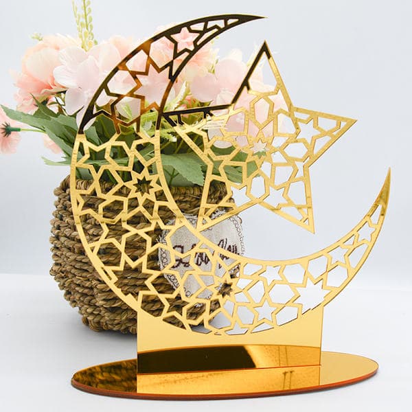 EID Mubarak Ornament Gull Måne Slott Borddekorasjon A2 A4 A4