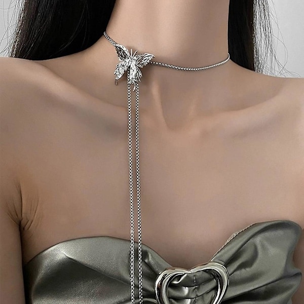 Dra Butterfly Halsband för Kvinnor 2023 Populärt Mode Halsband Överdrivet Lång Krage Kedja Midjekedjor Tillbehör