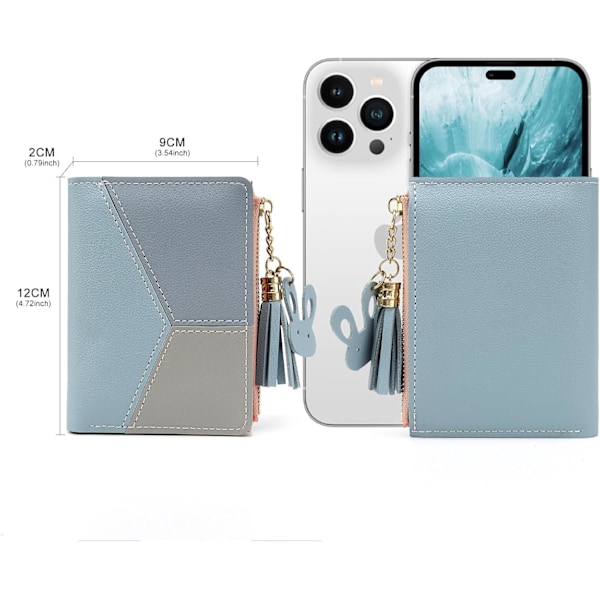 Små lommebøker for kvinner, CHAOFANXI dusker PU-skinn mynter glidelåslomme lommebok for jenter med kaninformet metall dusker anheng lommebok Blue