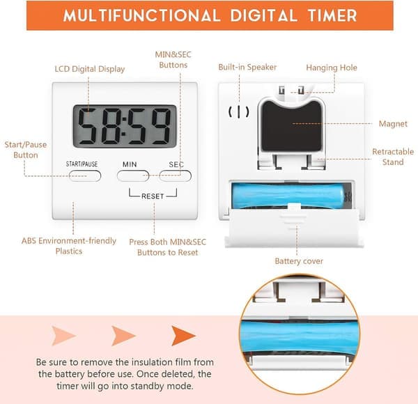 Set med 4 timers, kökstimer, digital kökstimer, äggklocka, med högt larm