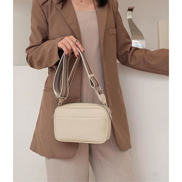 Crossbody-väska för damer, bred rem, medium, svart läder, messenger-väska för damer med justerbar axelrem