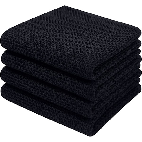 100 % puuvillaiset keittiöpyyhkeet, erittäin imukykyiset pehmeät astiapyyhkeet, nopeasti kuivuvat keittiöpyyhkeet tiskaamiseen, 4 kpl, 32 x 71 cm, musta
