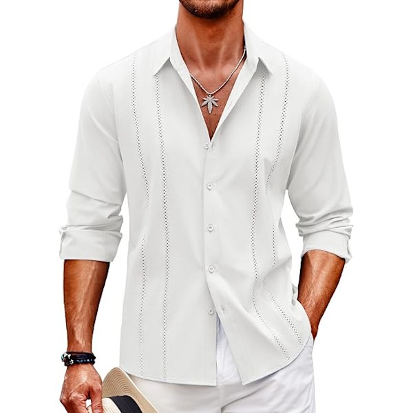 Herre Cuban Guayabera Skjorte Casual Knapper Ned Skjorter Langermet Strand Lin Skjorter