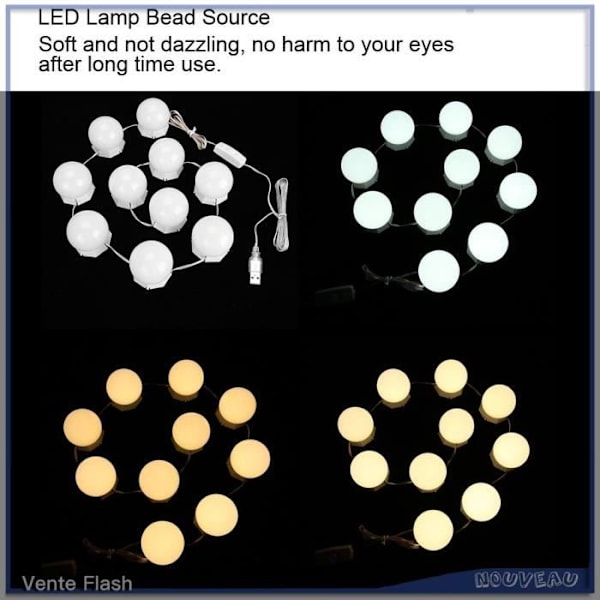 10 LED Makeup Spejl Pærer Dæmpbare Lys Kæde Lys Varm Kold