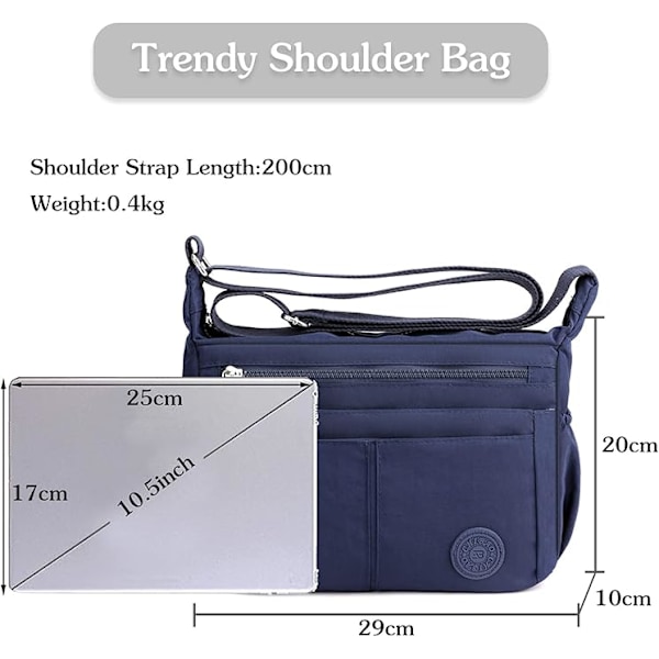 Skuldertasker til kvinder, Crossbody taske, Ultralet telefontaske, til arbejde, fest, bryllup, Vandtæt nylon Crossbody taske Blue