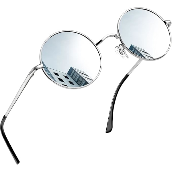 Pyöreät aurinkolasit miehille ja naisille UV400-suojalla, polarisoidut aurinkolasit unisex ja retro hippie steampunk miesten vintage pyöreät aurinkolasit miehille ja naisille Silver