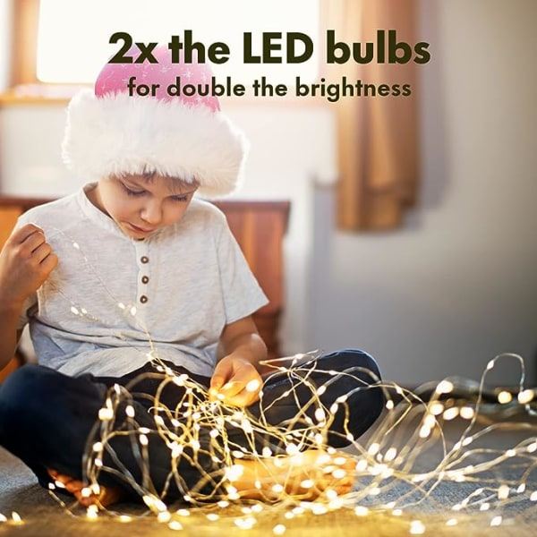 Twinkle Star 33FT 100 LED Silver Wire String Lights Batteridriven LED-slingor för julbröllopsfest heminredning Varmvit 1-pack
