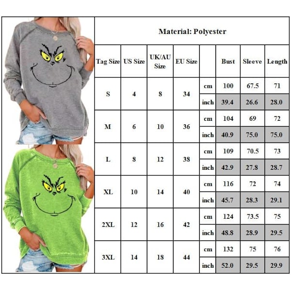 Jule Grinch sweater til kvinder Langærmet bluse Pullover grå W grå S grey S
