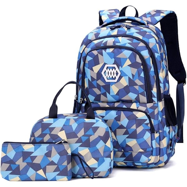 Gymnasieelev Ryggsäck för Tonårsflickor Utomhus Ryggsäck Bagageväska Azul-a-3 Piezas