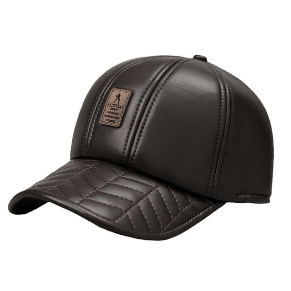 Efterår Vinter Spids Hat Kunstlæder Vindtæt Fortykkede Plys Ensfarvet Dome Blød Varm Lang Skygge Anti-slip Midaldrende Herre Baseball Kasket Coffee