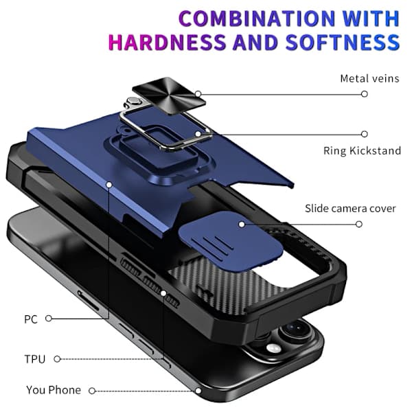 Stødsikkert pansercover til iPhone 16 15 Pro Max Plus med skydelinsbeskytter iPhone15Plus iPhone15Plus
