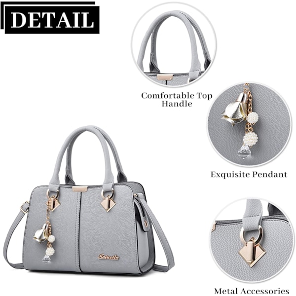 Håndvesker for kvinner Elegant anheng Damer Skuldervesker Topphåndtak Crossbody Veske PU Lær for Shopping Arbeid Dating Grey