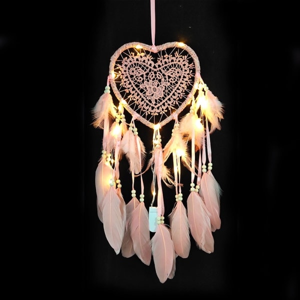 Pink Maiden Heart-Hangqiao Net Drømmekatcher, Rattan, Hvid, Dia