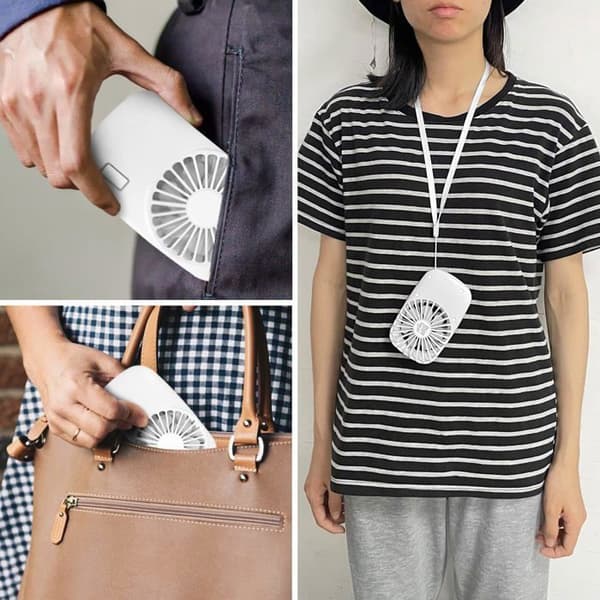 Mini bærbar ventilator - Genopladelig - 2 hastigheder - Hvid - Kompakt 12,6 cm