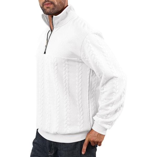 Halv dragkedja tröjor för män stickad pullover jumper långärmad jacquard tröjor White