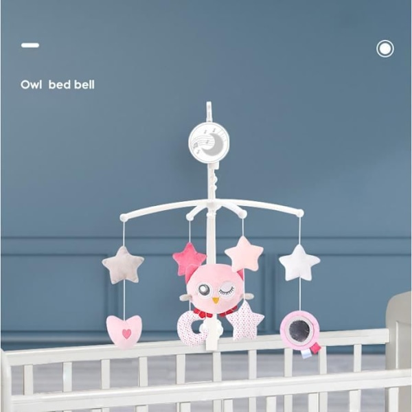 Musikkmobil for babyseng, 360° roterende lekeholder for babyseng, nyfødt senge-rangle (Ugle)