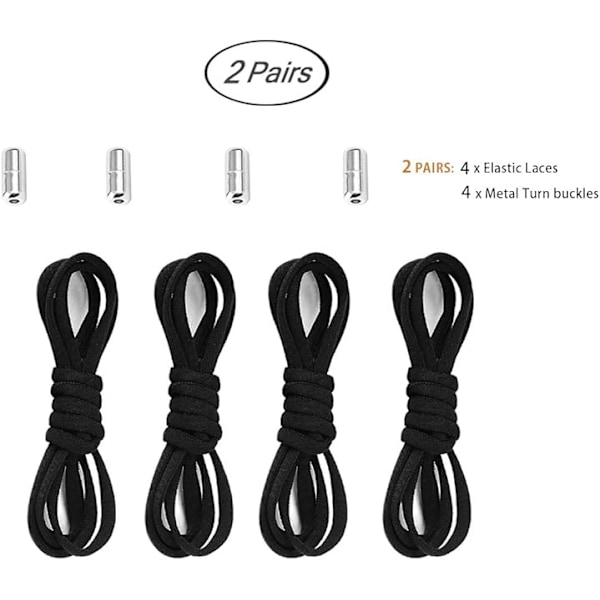 2 par elastiske snørebånd uden bindebånd, sneakers, metal magnetisk snørebåndsspænde, justerbar hurtig udløsning, snørebånd uden bindebånd, uden snørebånd Black
