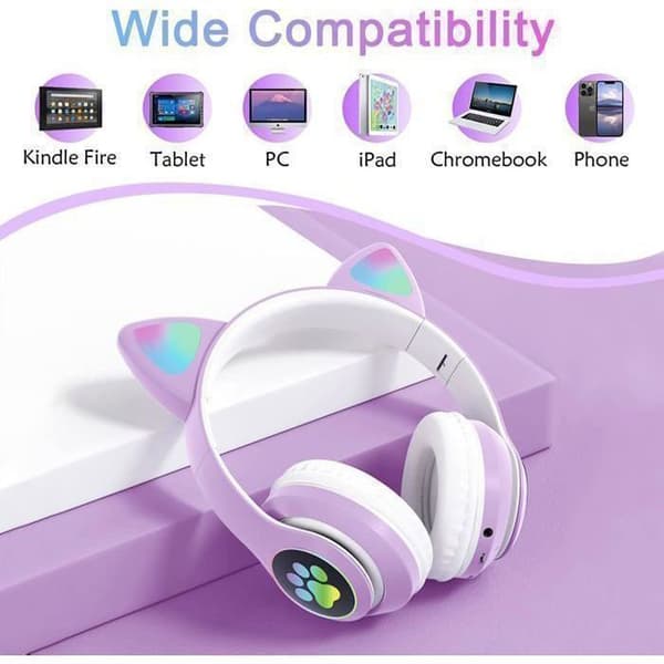 Barnehodetelefoner - Med LED - Sammenleggbare - Bluetooth - Lilla - Innebygd mikrofon