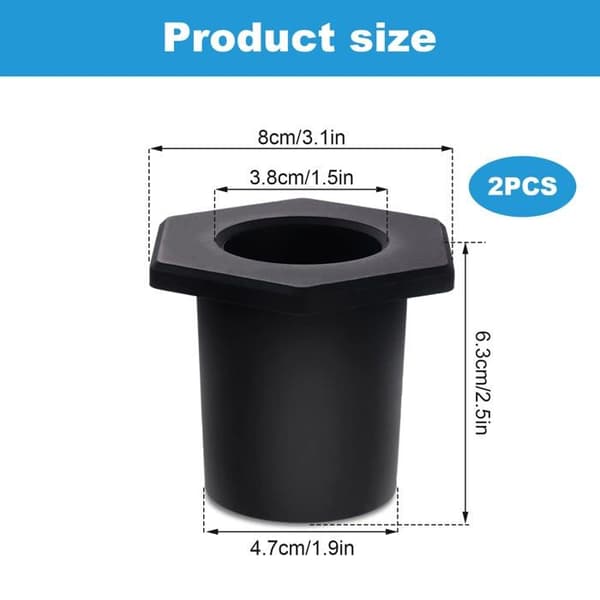 2 koniske parasolhulsringe i silikone – sort, til huller 5–6,35 cm (indv. Ø ≈ 3,8 cm)