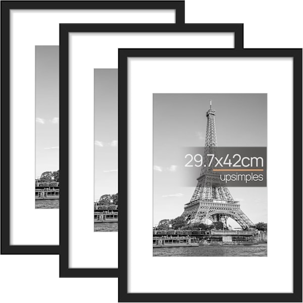 A3 Tavelram, 3-pack Svart Fotoram, Väggmonterad Bild 29,7 x 42 cm