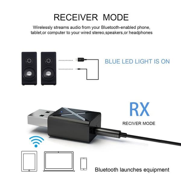 USB Bluetooth-adapternyckel för PC-sändare, BT5.0-dongel för TV, 3,5 mm jackanslutning för bil/ljudsystem