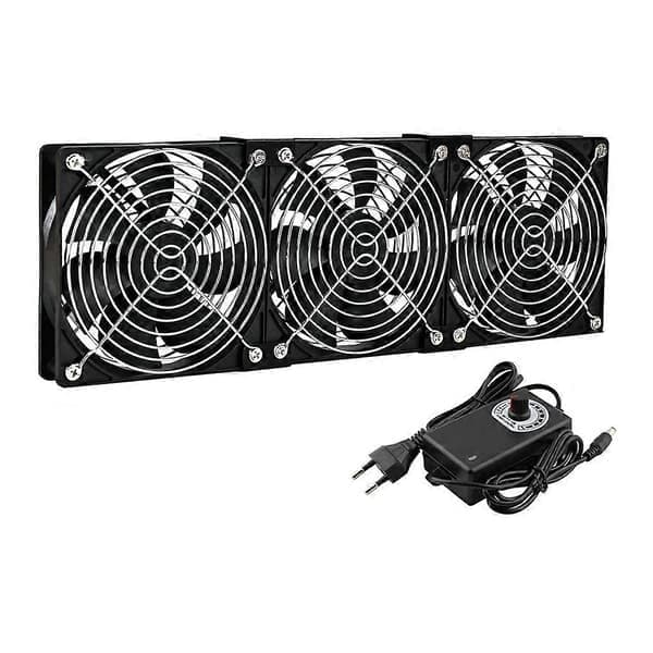 3x120mm Datavifte med AC 100V-240V Hastighetskontroll for Kjøling av Kabinett, Server, Arbeidsstasjon, EU-plugg
