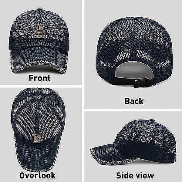 Unisex Åndbar Fuld Mesh Hat, Hurtigtørrende Løbehat, Sommer Mesh Baseball Cap Justerbar Kølende Vandsportshat Blue